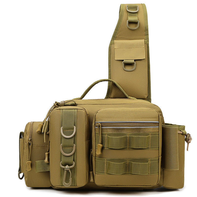 Men's Fishing Backpack: Equipped with bait box, equipment storage bag, pole holder, sling & shoulder bag design.