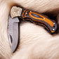 Custom Handmade Damascus Pocket Knife with Exotic Wood Handle