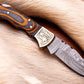 Custom Handmade Damascus Pocket Knife with Exotic Wood Handle